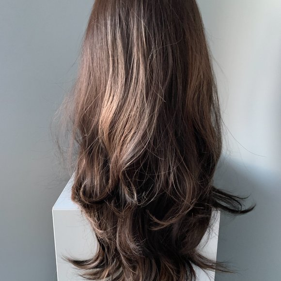 Highlighted Brown Synthetic Wig with Curls - Picture 2 of 5